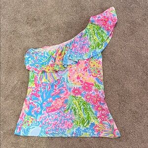 Lilly Pulitzer Pink and Blue One-Shoulder Tank Top